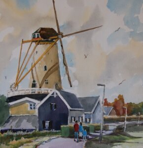 Aquarel Molen de Vriendschap van Jan van der Wal